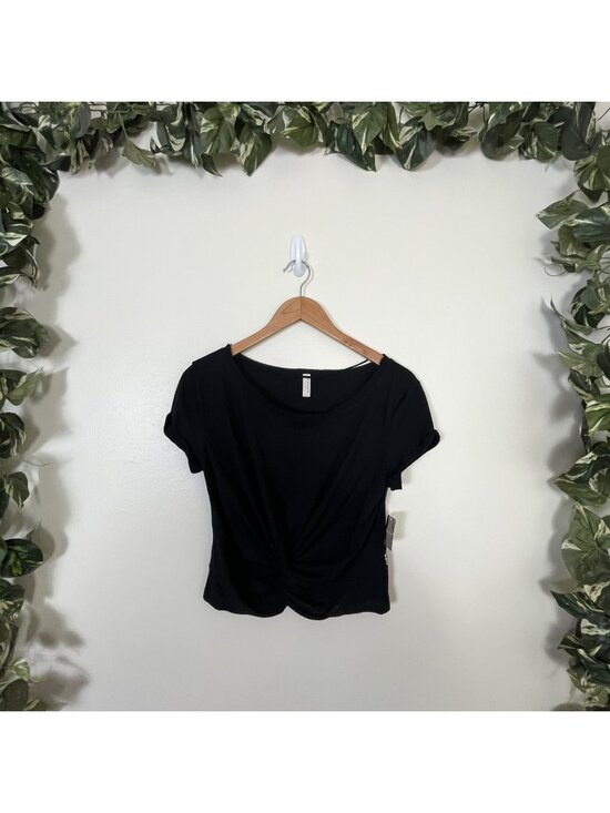 Free People Tops - Free People Movement Run In The Sun Twisted Short Sleeve Shirt Black NWT Size M